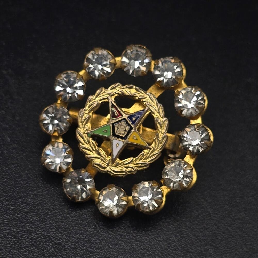 Rhinestone Order of Eastern Star Pin Brooch Vintage Jewelry